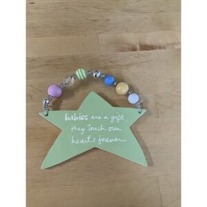 BABY PLAQUE "BABIES ARE A GIFT" LIGHT GREEN BY SANDRA MAGSAMEN STAR WITH BEADS